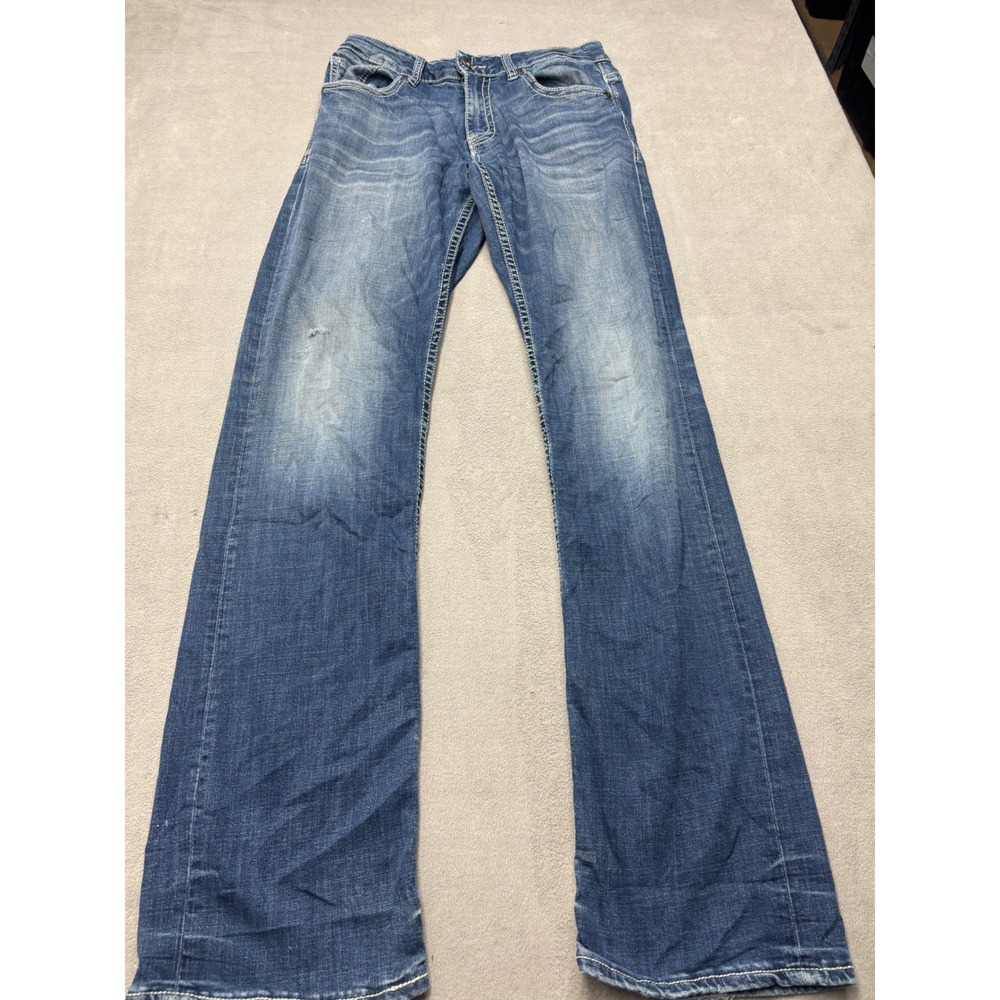 BKE Tyler Straight Leg Jeans Mens 31XL Medium Wash Faded Contrast Stitch Blue